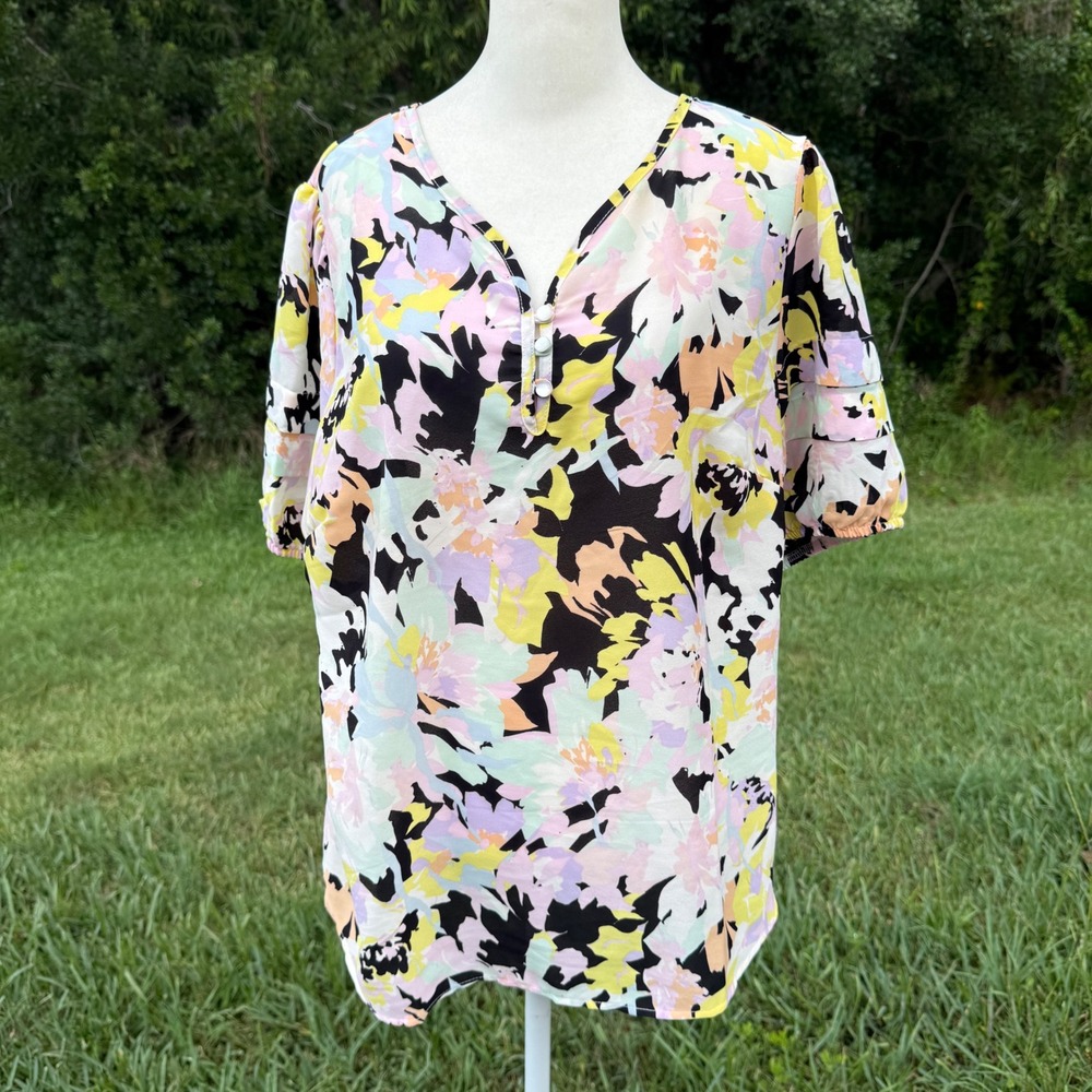 Kathy Ireland Lightweight Casual Blouse Top Travel Women Large Multicolor